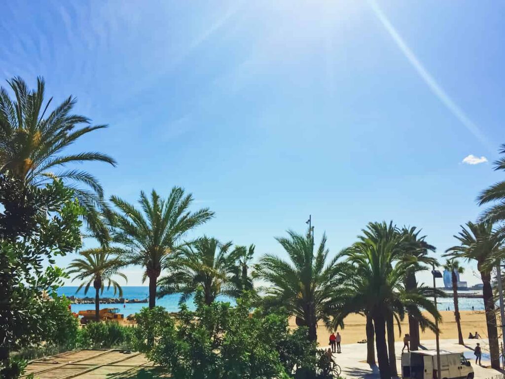 sunny day in the beach of Barcelona in July