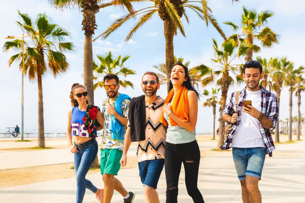 tourists in the street of Barcelona in May