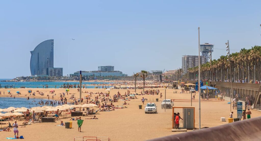 the beach in September in Barcelona, Spain