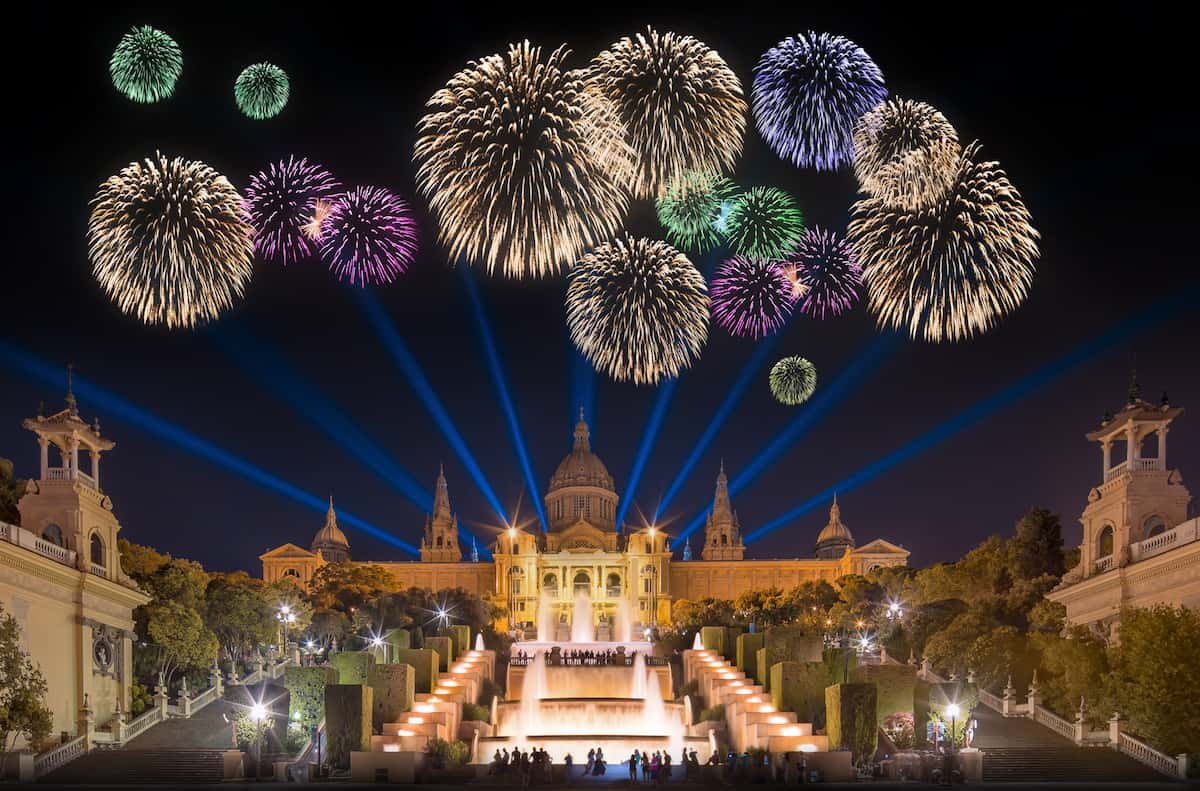 New Year's Eve fireworks over the Magic Fountain as an example of what to do in Barcelona in November with weather that's cooler