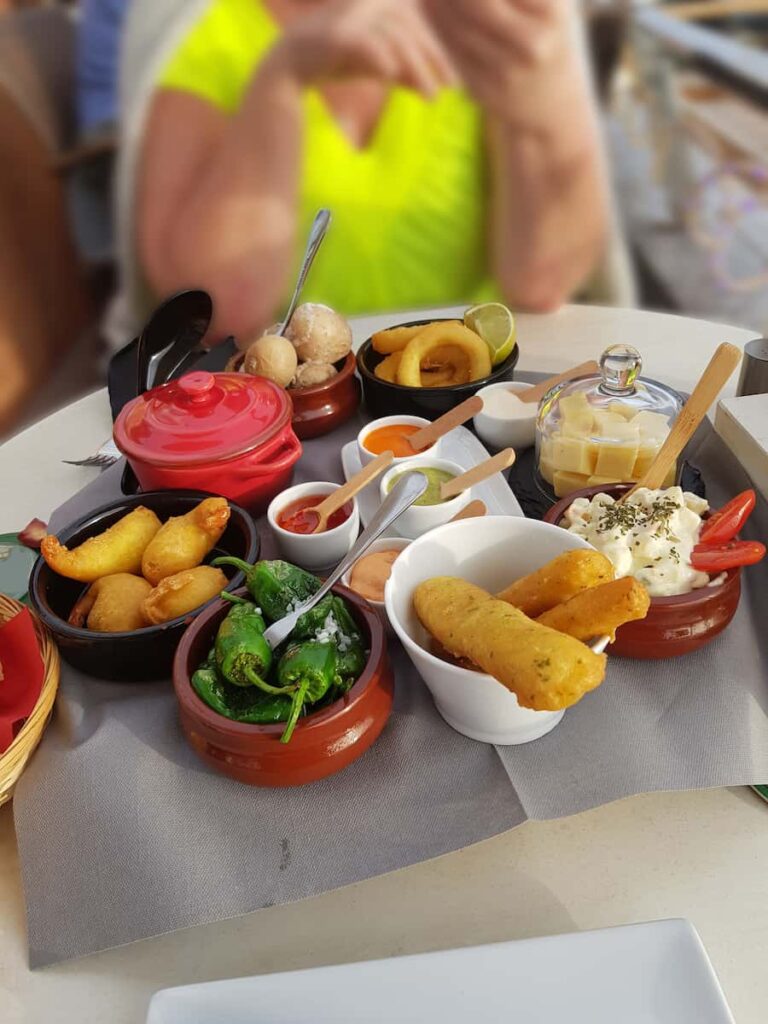 Different Spanish tapas in Barcelona in April