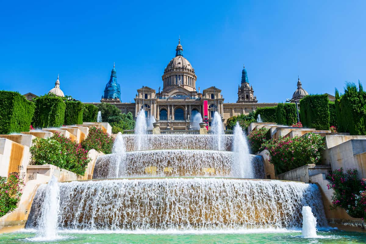 Montjuic fountain as an example of what to do in Barcelona in July with weather that's hot