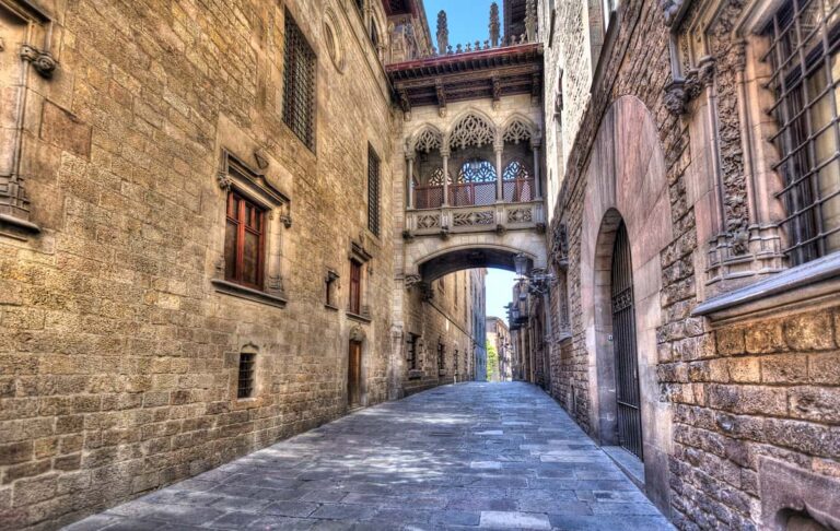 street in the Gothic Quarter of the Old Town, Barcelona, Spain