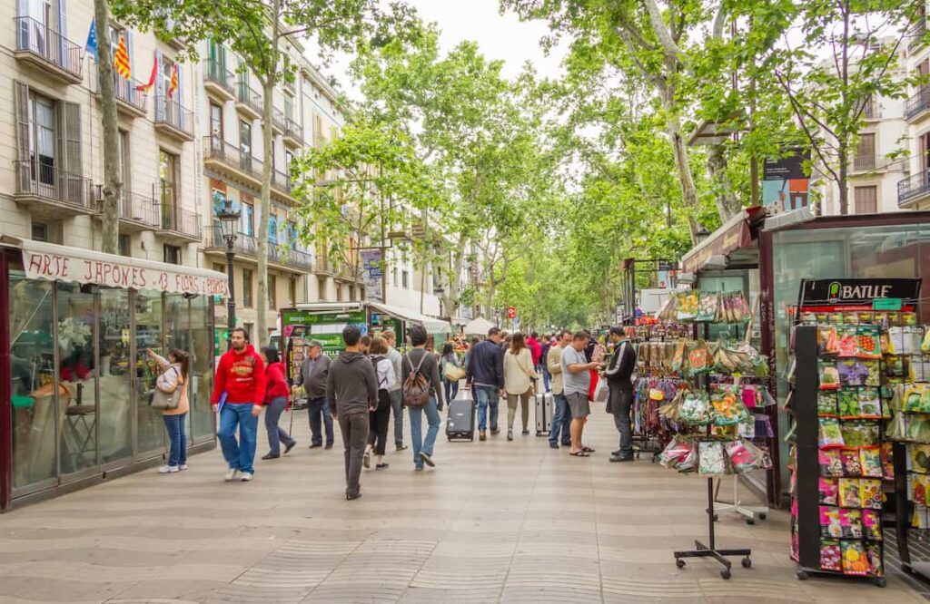 Flower stands in La Rambla street,