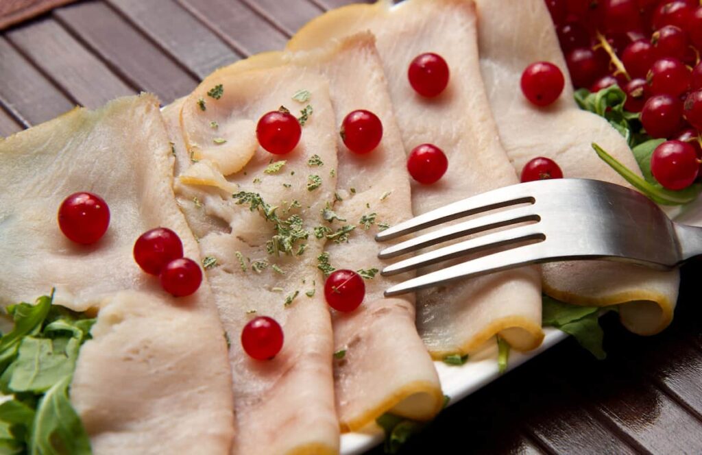 Swordfish carpaccio is one of the best dish in El Salón. One of the Best Restaurants in the Gothic Quarter, Barcelona.