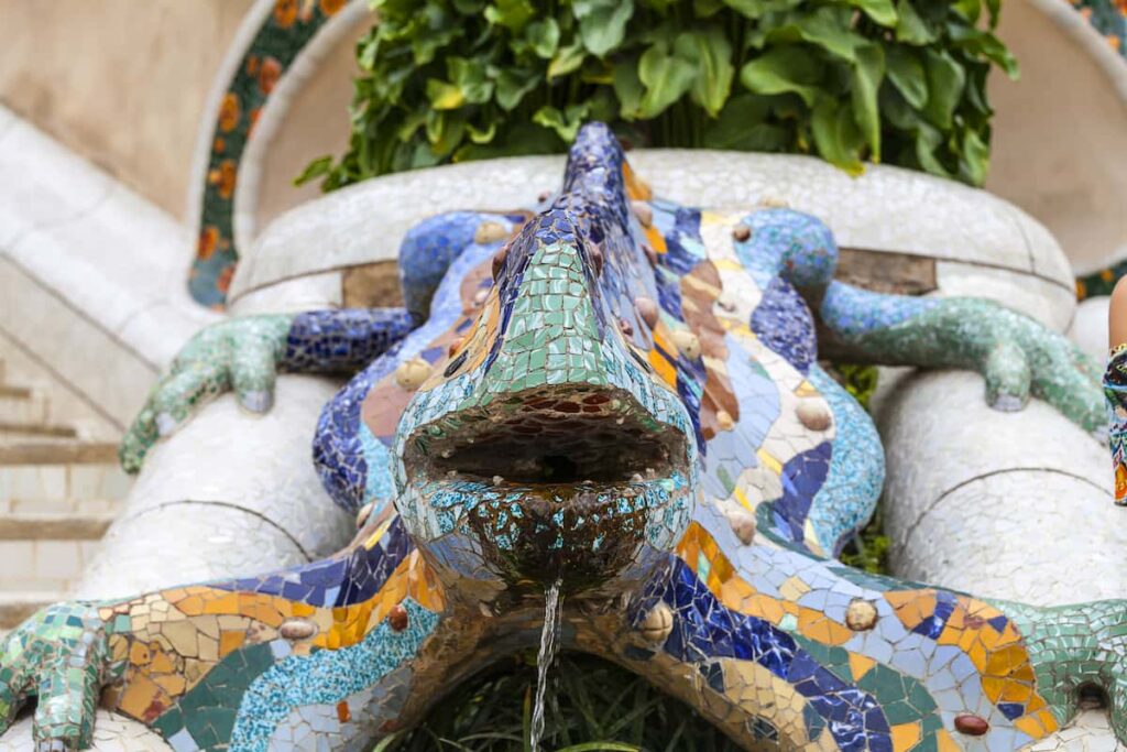 Gaudí's multicolored mosaic salamander in Park Guell, Barcelona