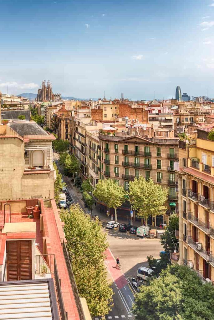 Aerial view over the rooftops of the Eixample district in Barcelona. One of the safest place in Barcelona and will make you think. Is Barcelona safe?