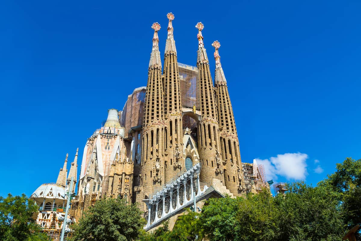 Sagrada Familia towers and the basilica which is worth visiting for tourists to Barcelona, Spain