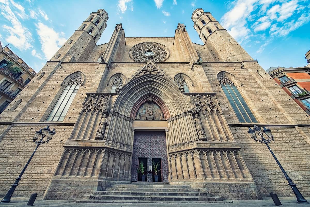Basilica de Santa Maria del Mar, or the Cathedral of the Sea, in Barcelona, Spain