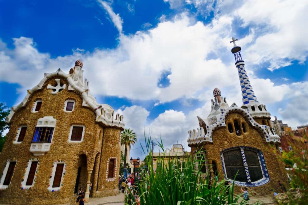 park guell entrance houses  in how would you describe barcelona in three words