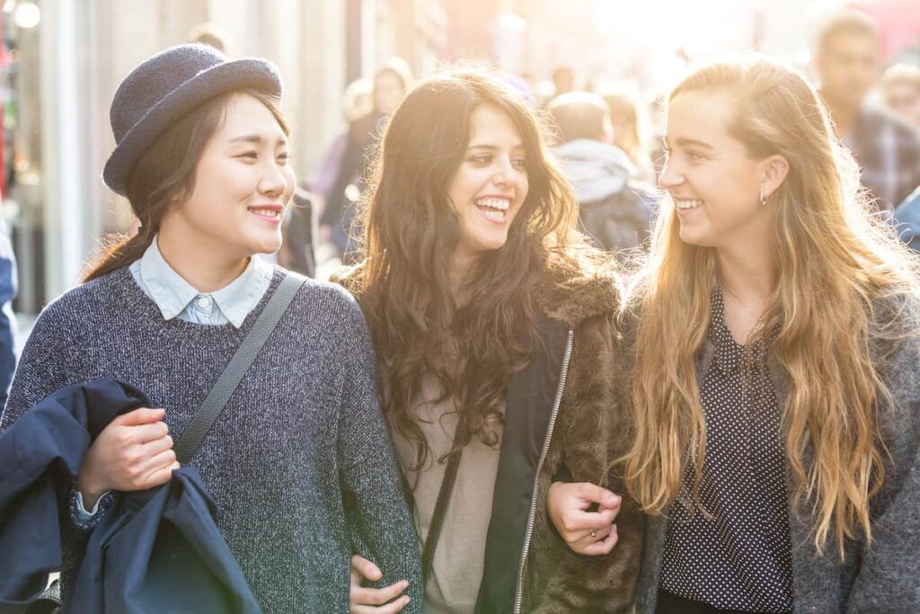 group of women working out what to wear in Barcelona fashion