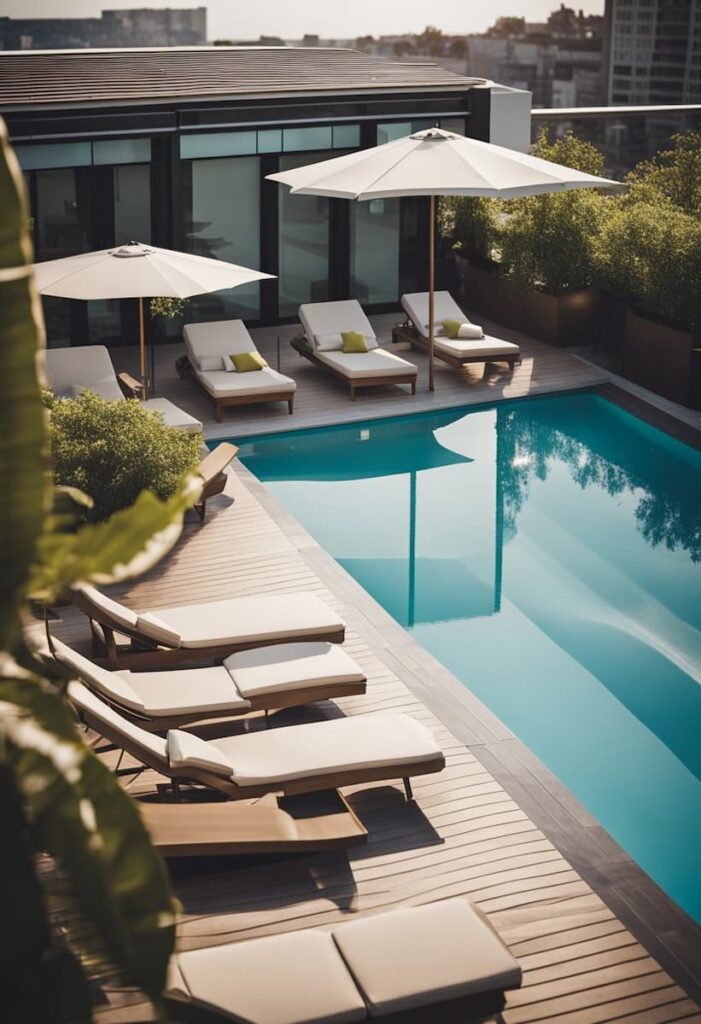 pool area with sunlounger at one of the 4 star hotels in Barcelona