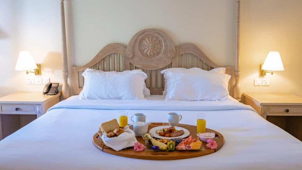 breakfast in bed bedroom of aappartment luxury  hotel condo in best romantic hotel for couple in barcelona