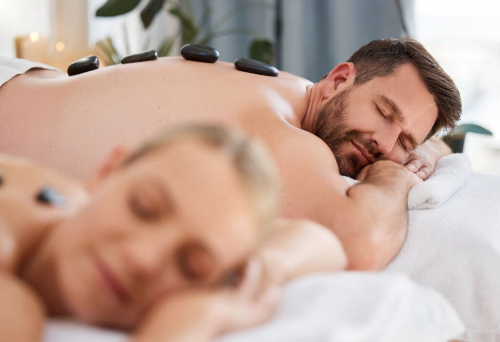 Couple relaxing in Majestic Hotel and Spa. One of the best spas in Barcelona.