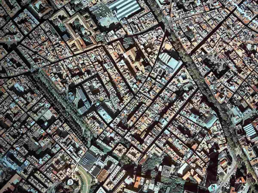 Museu d'Història de Catalunya, aerial view of El Raval Barcelona.