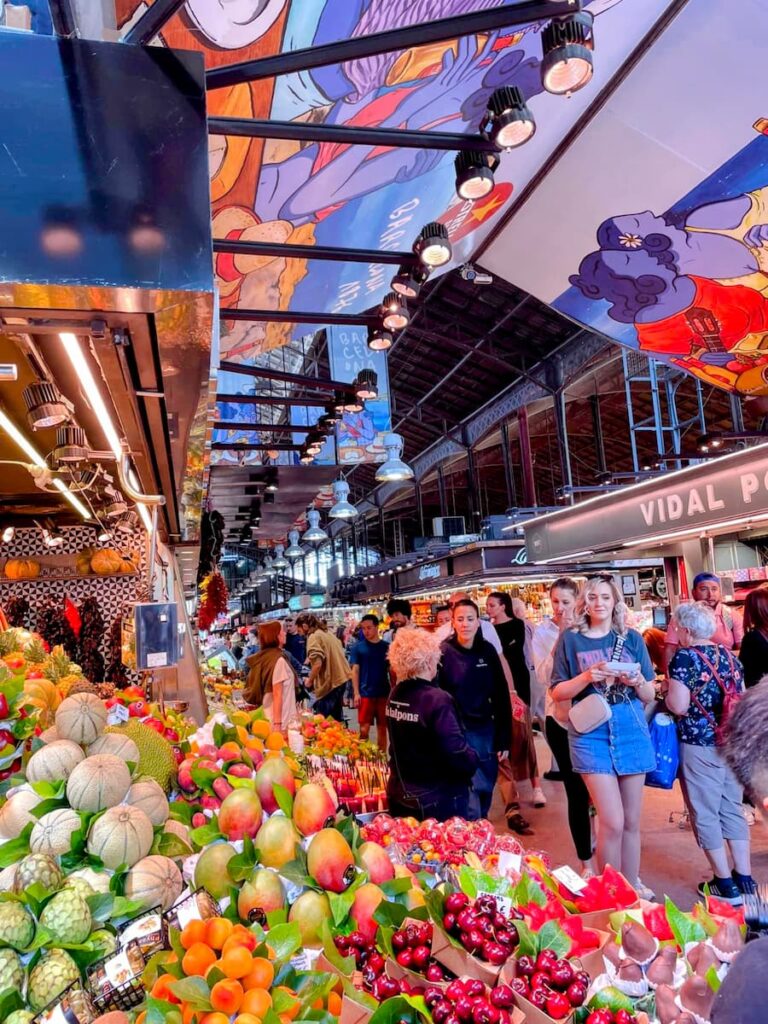 a fruit stand inLa Boqueria a place to visit if you have one day in Barcelona