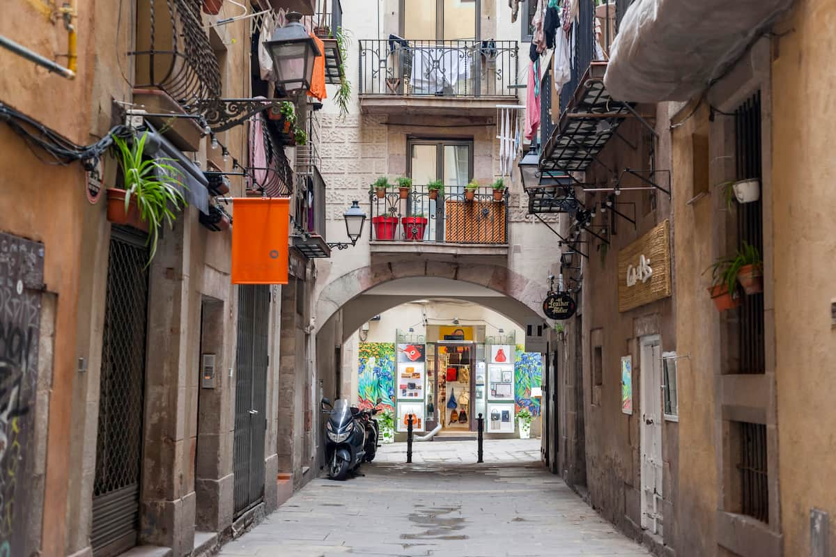 a street in El Born, one of the safest areas to stay in Barcelona, Spain