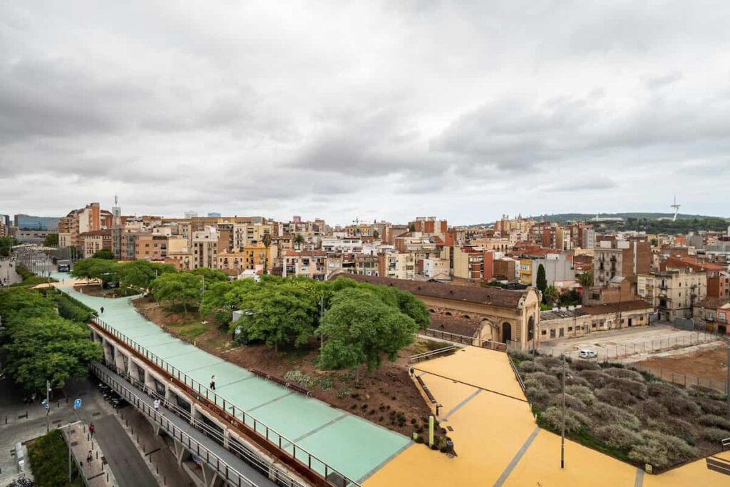 View from above of area Mercat Nou in Barcelona, District Sants. One of best Barcelona neighborhoods.