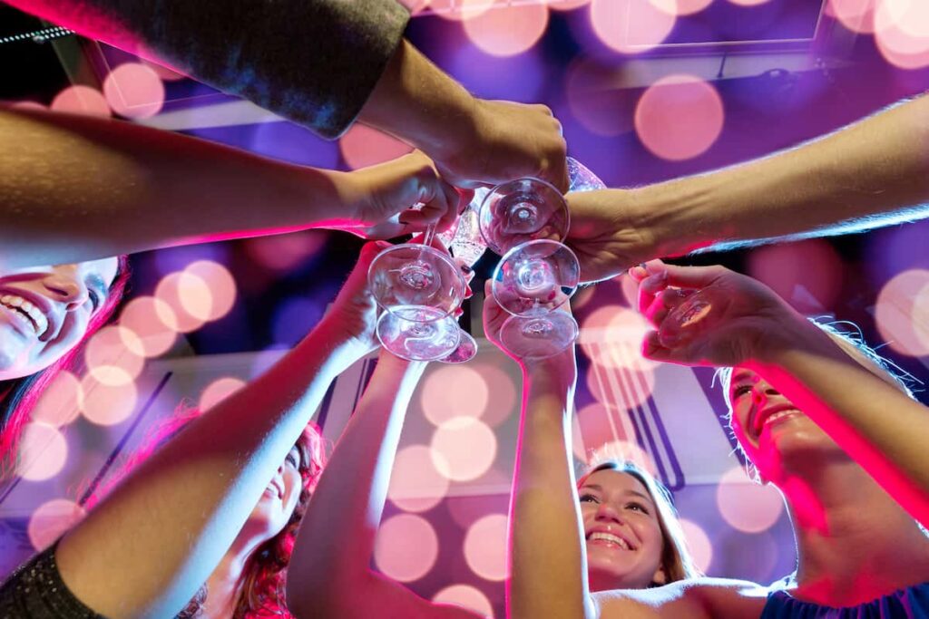 Group of friends enjoying  the nighlife in 
El Raval. One of the best areas in Barcelona nightlife.