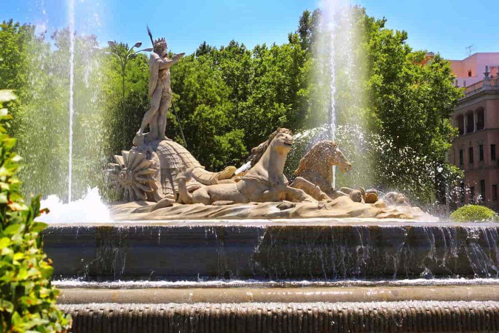 Madrid Neptuno fountain in Paseo de la Castellana Spain