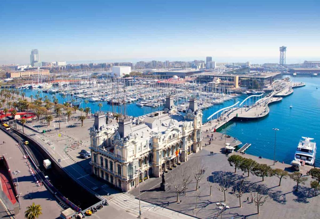 Aerial view of Port of Barcelona. You will need to go there in order for you to go islands near Barcelona.