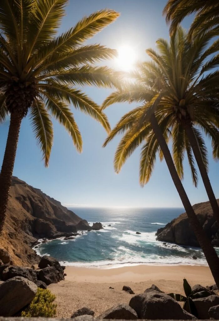 beach on the Canary Islands showing warm, sunny weather in August in Spain in some parts