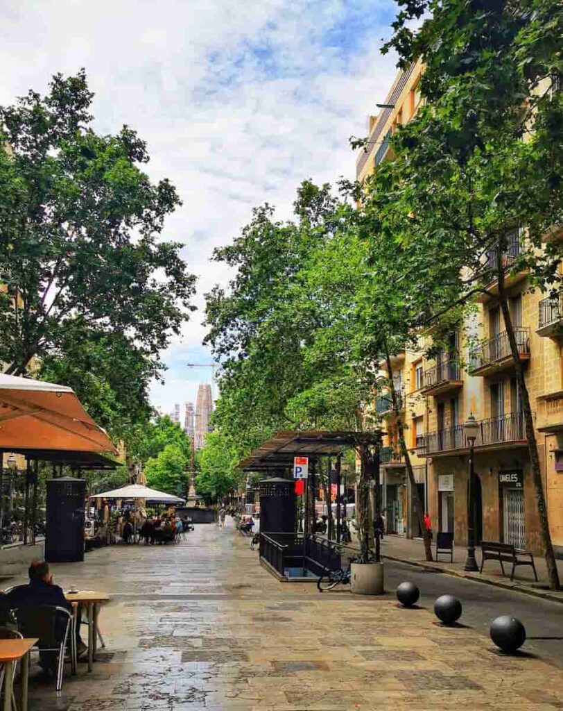 The quiet street of El Raval in day time. One of the dangerous areas in Barcelona.