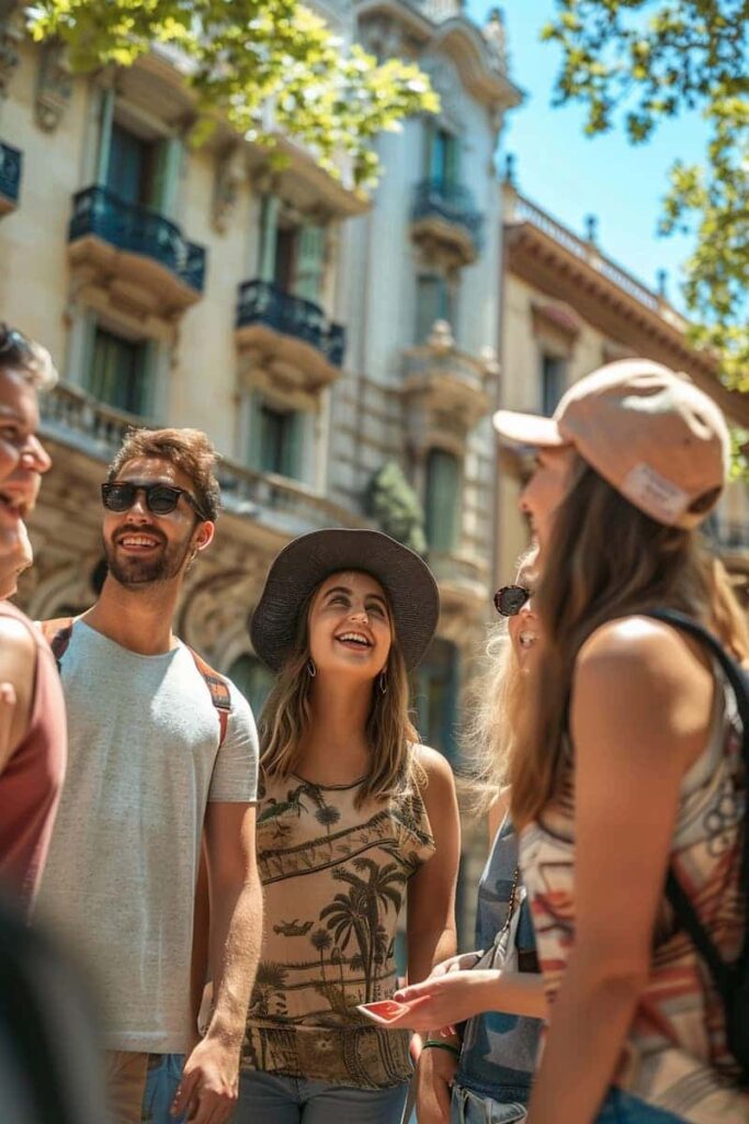 Friends enjoying Park Güell and La Sagrada Familia Tickets and Tour which is one of the best Barcelona architecture tours.