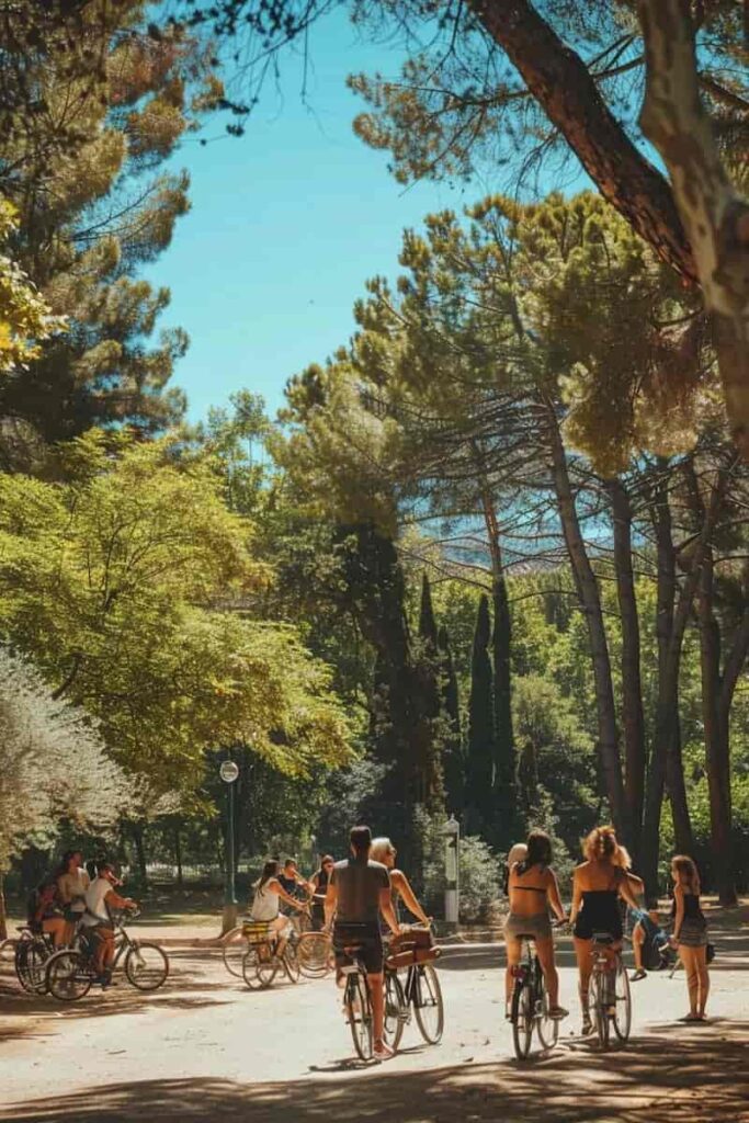 Group of tourist waiting in the starting point of On the Trail of Gaudí E-Bike Tour which is one of the best Barcelona architecture tours.