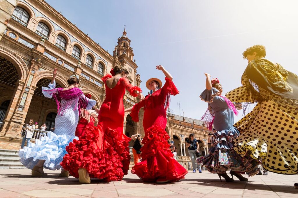 women dancing during Feria in Seville, Spain