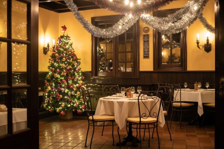 Traditional Christmas dinner table in Spain with decorations, showcasing some of the best Christmas food in Spain