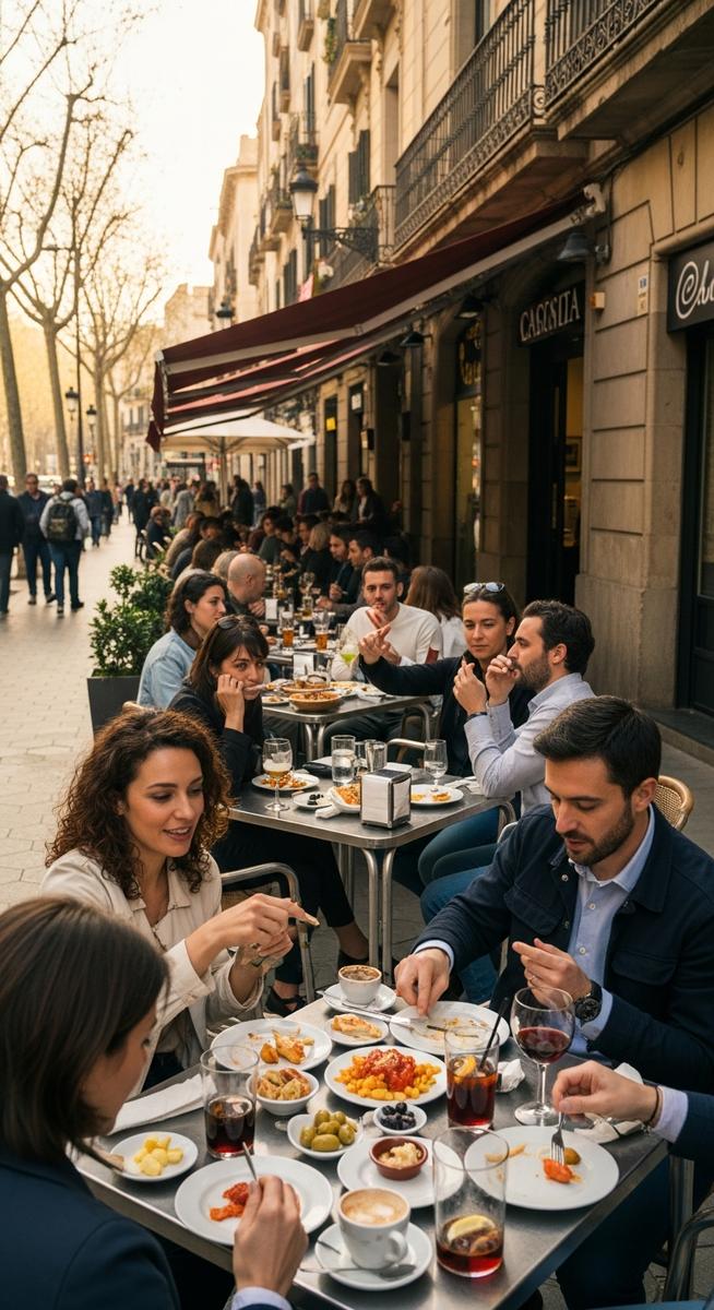 an outdoor cafe in Barcelona in April