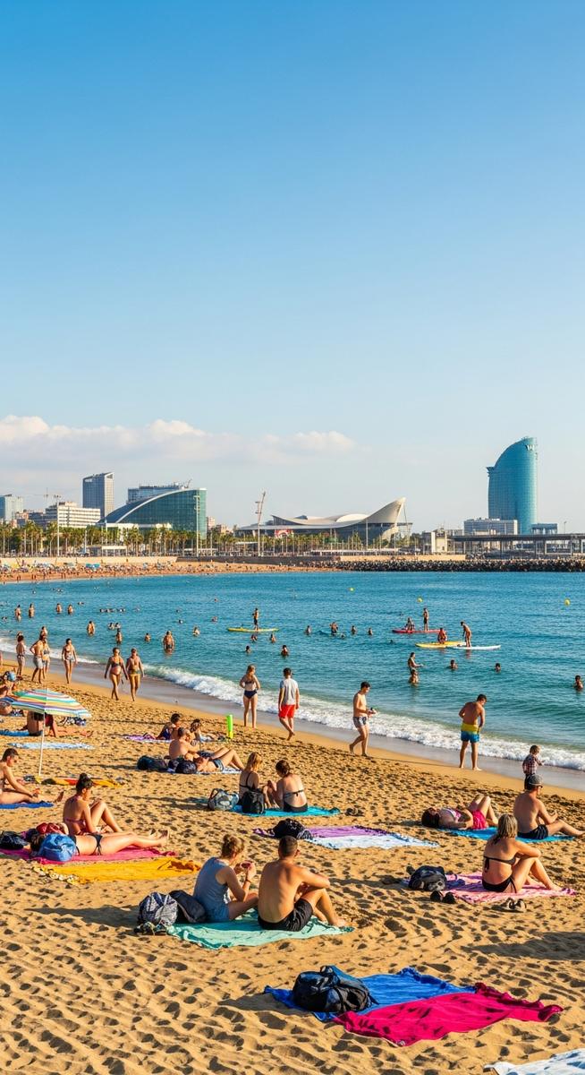 the Barcelona waterfront in August