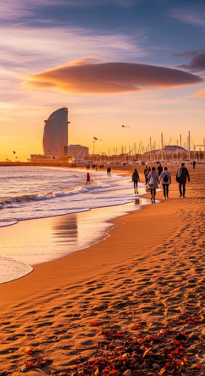the Barcelona waterfront in autumn
