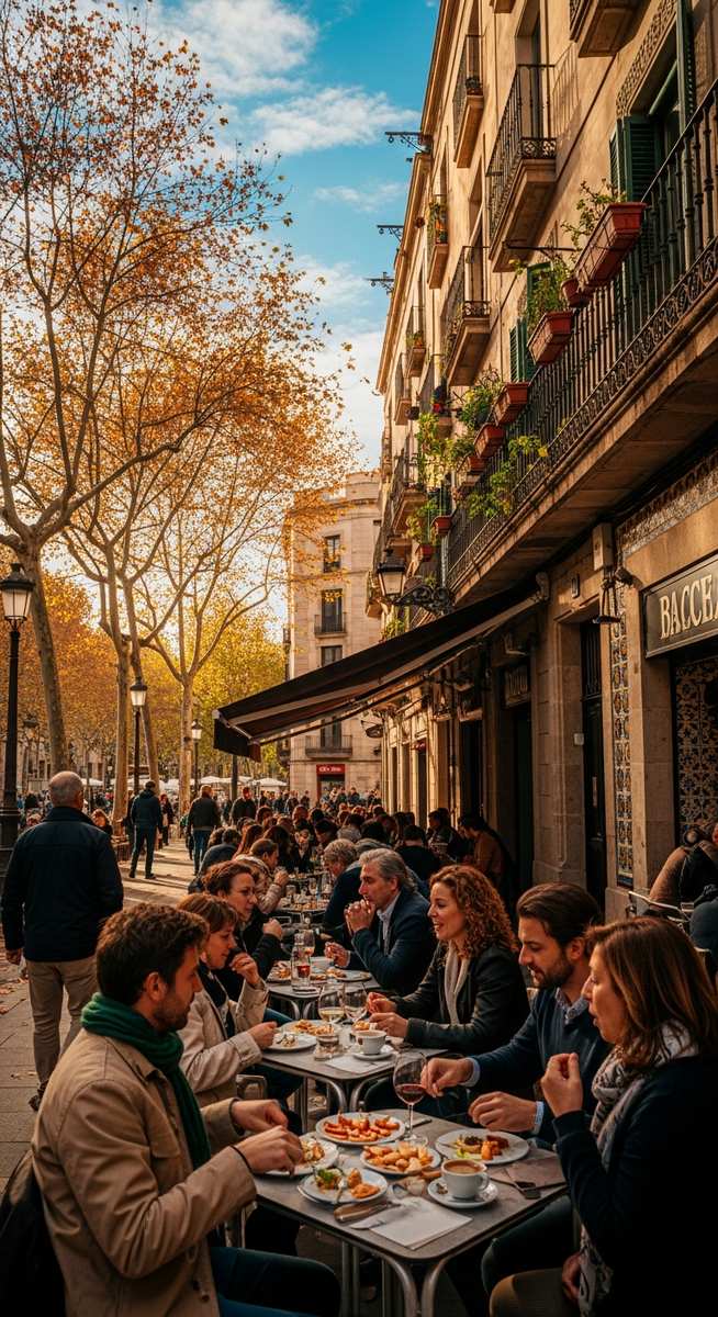 an outdoor cafe in Barcelona in autumn