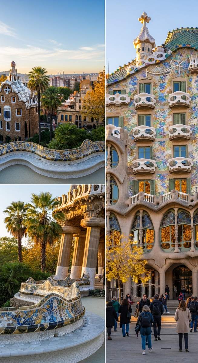 Gaudi architecture in Barcelona in autumn