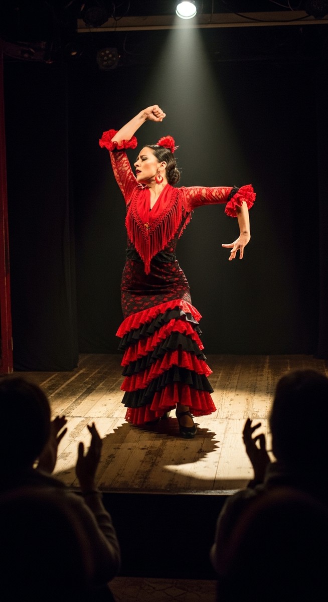 a flamenco dancer on a stage in a Barcelona tablao