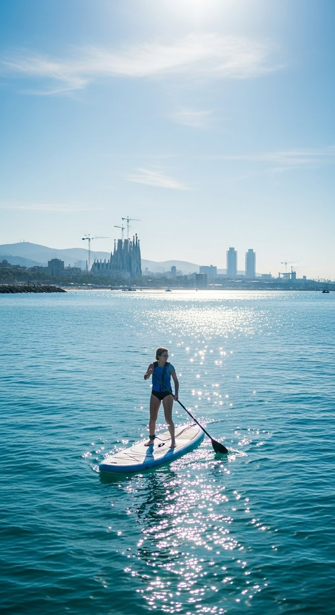 a paddleboarder on the Mediterranean near Barcelona