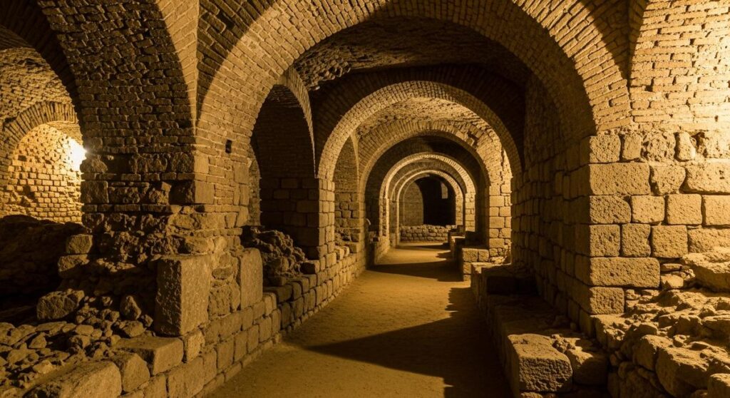 a travel photo from barcelona catacombs