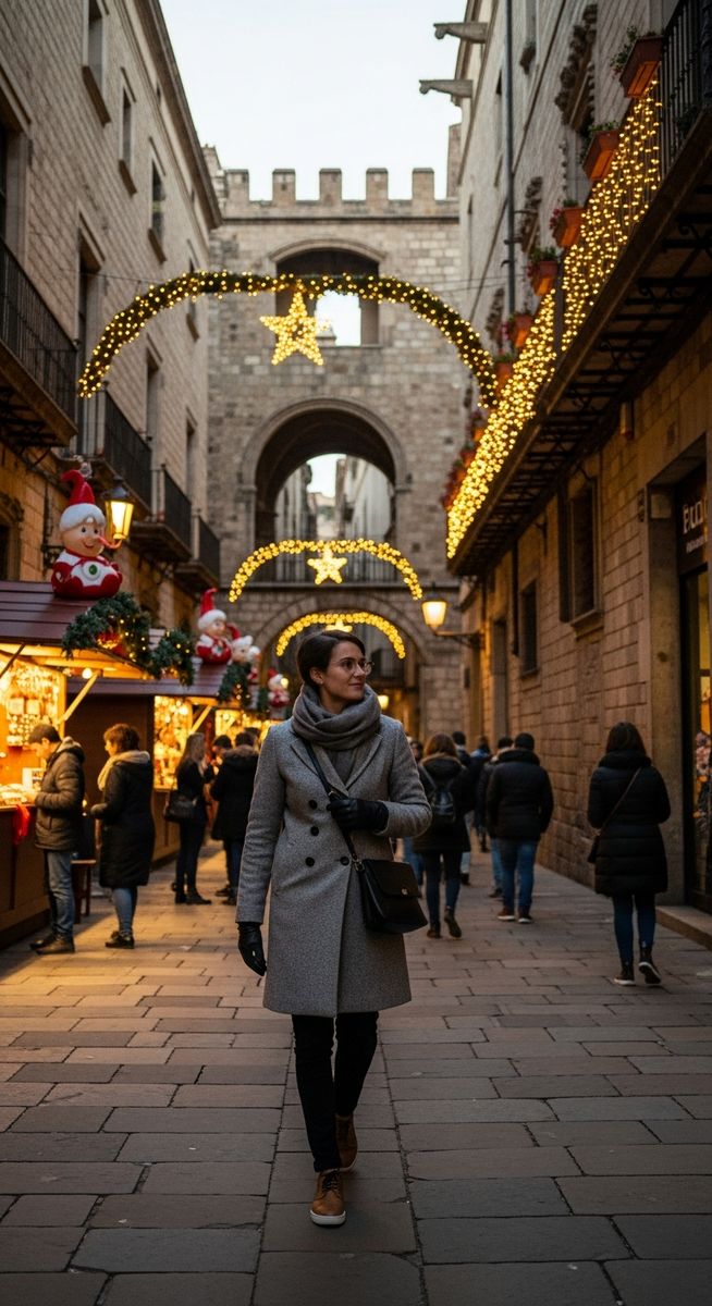 a photo illustrating what do you wear to barcelona at christmas? in Barcelona during Christmas