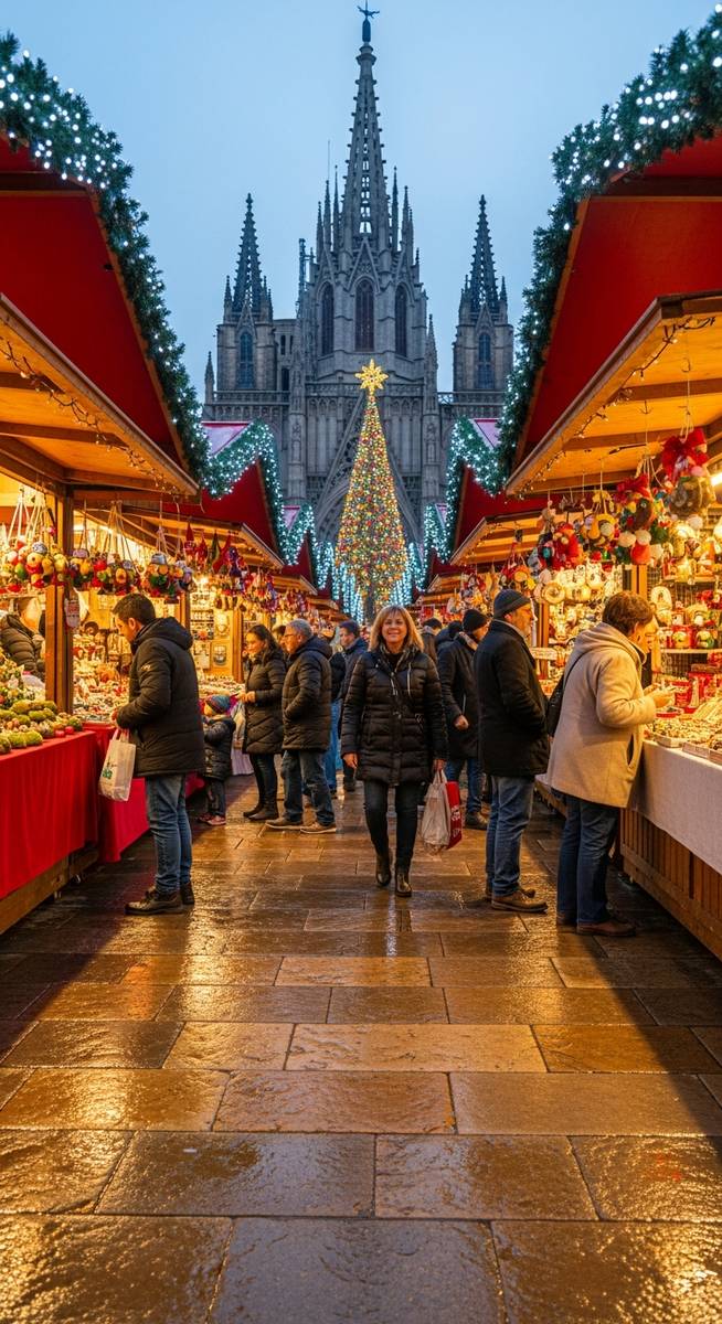 a photo illustrating 1. la fira de santa llucia in Barcelona at a Christmas market