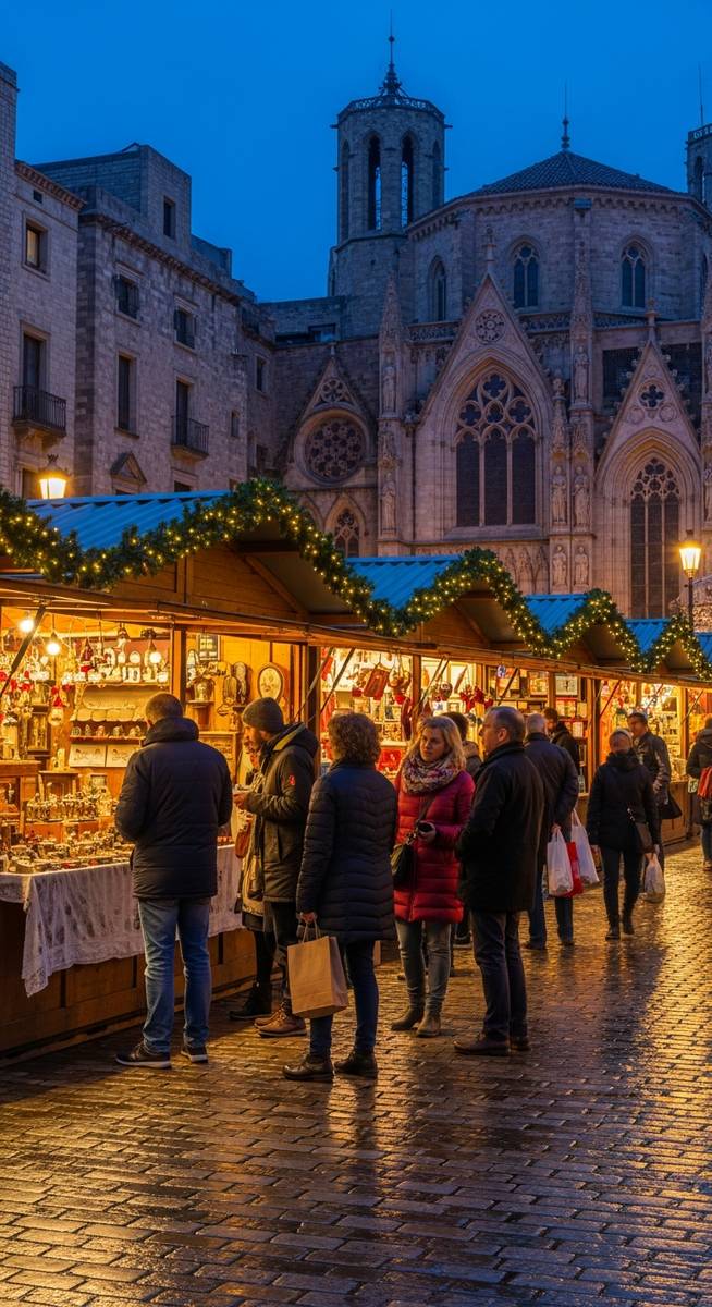 a photo illustrating 8. mercat gรฒtic (fira de brocanters) christmas market in Barcelona