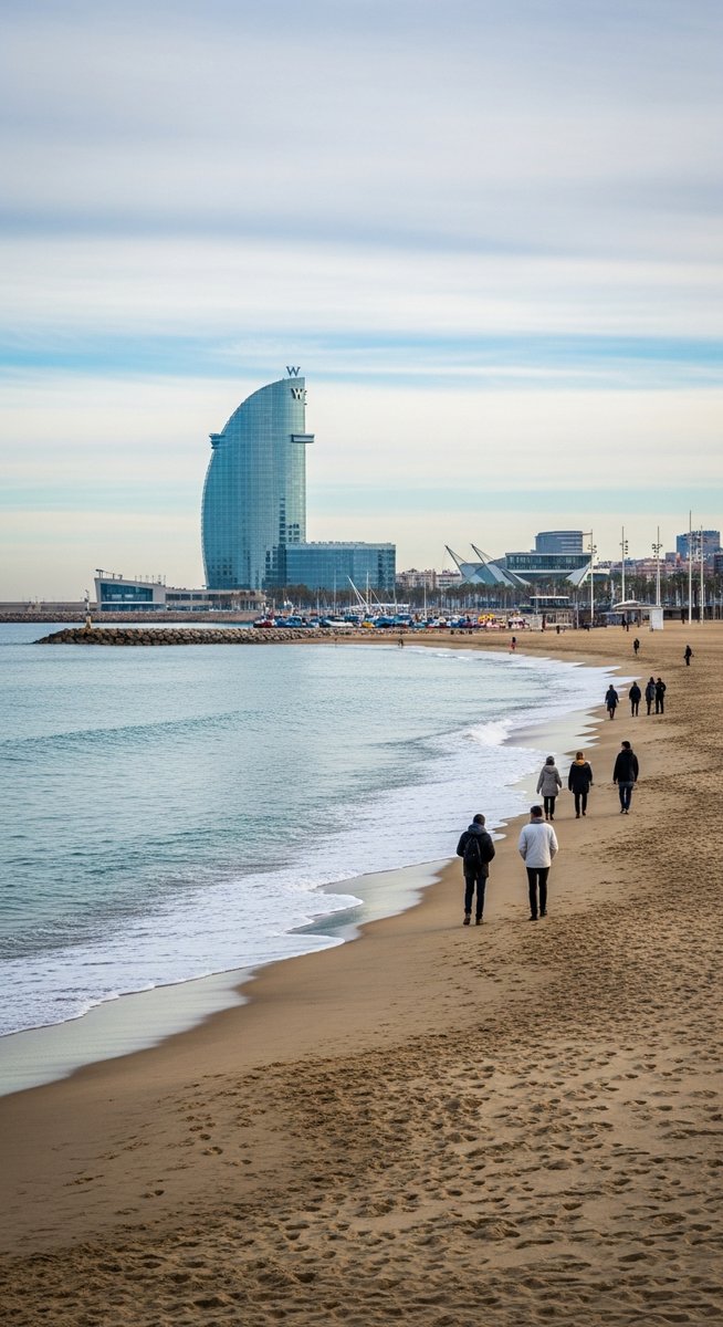 the Barcelona waterfront in January