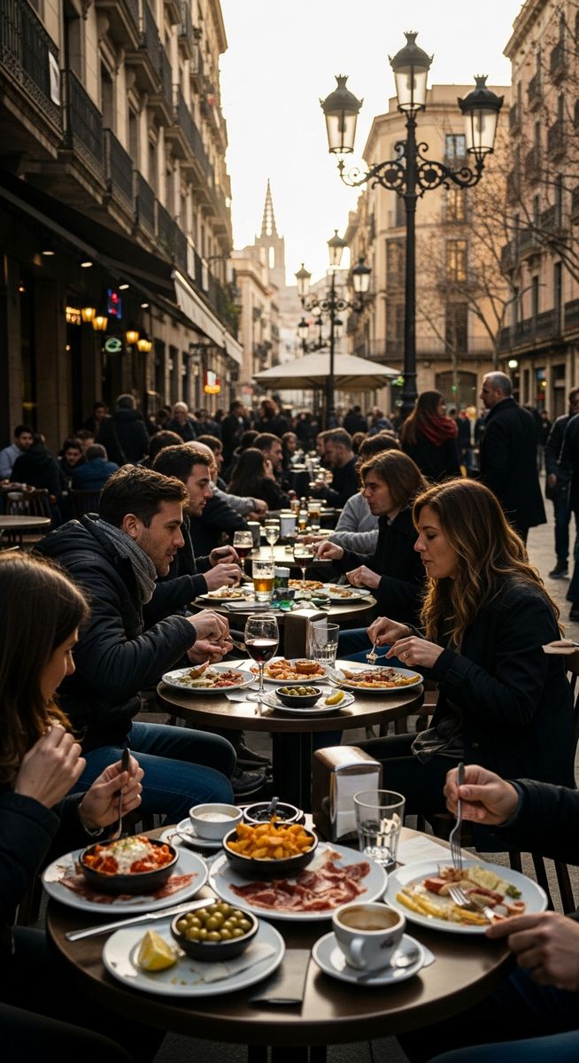 an outdoor cafe in Barcelona in January