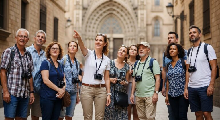 a guided tour group in Barcelona