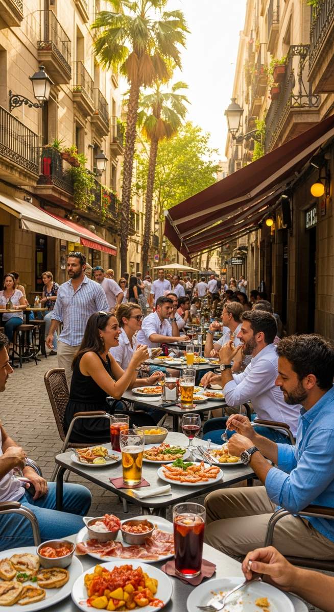 an outdoor cafe in Barcelona in July