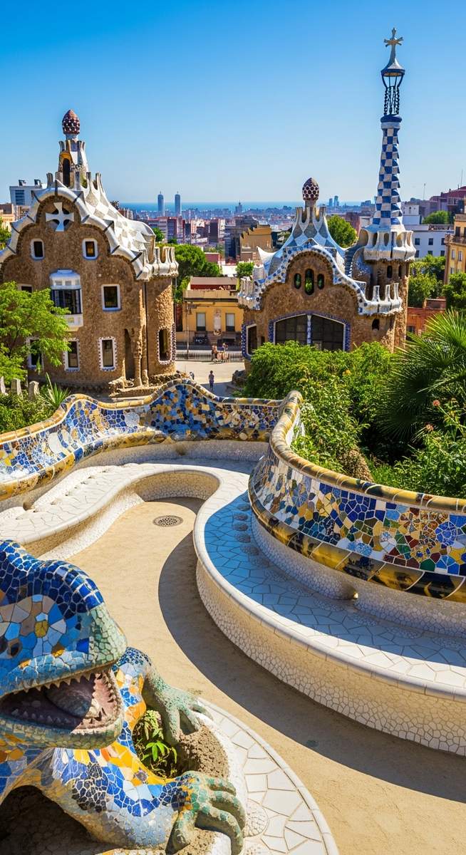 Gaudi architecture in Barcelona in July