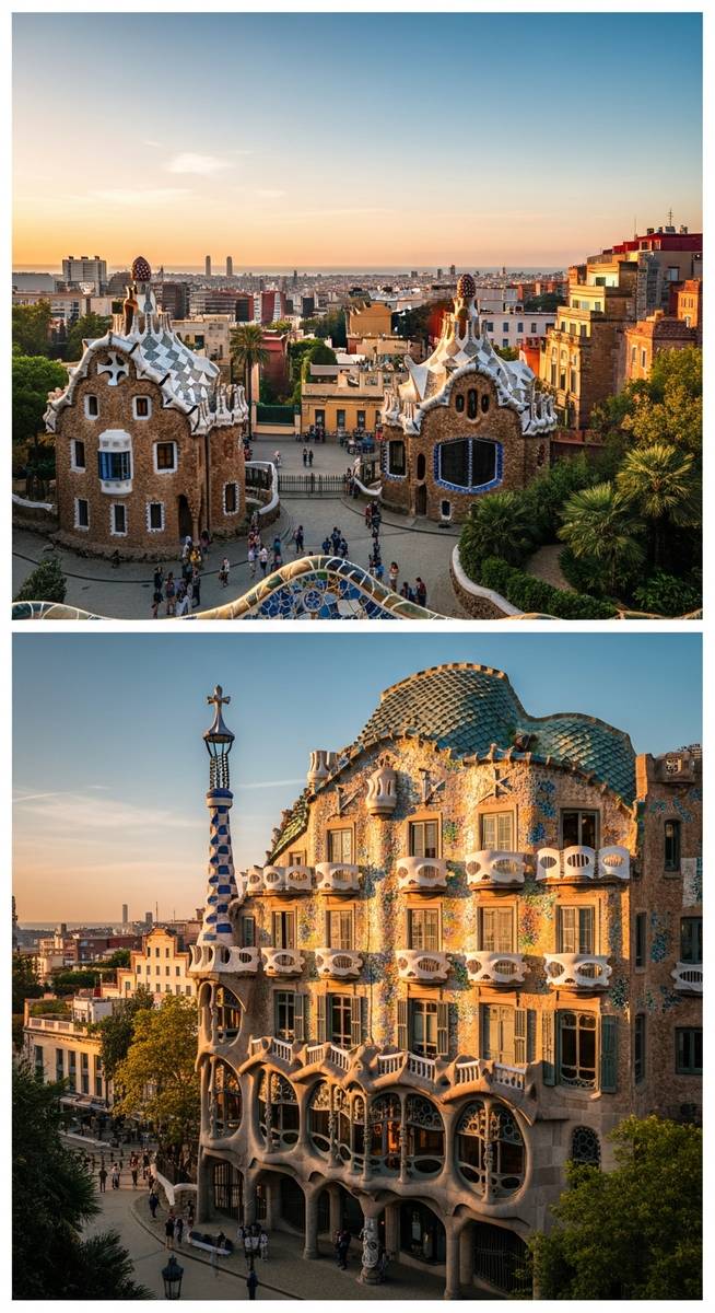 Gaudi architecture in Barcelona in June