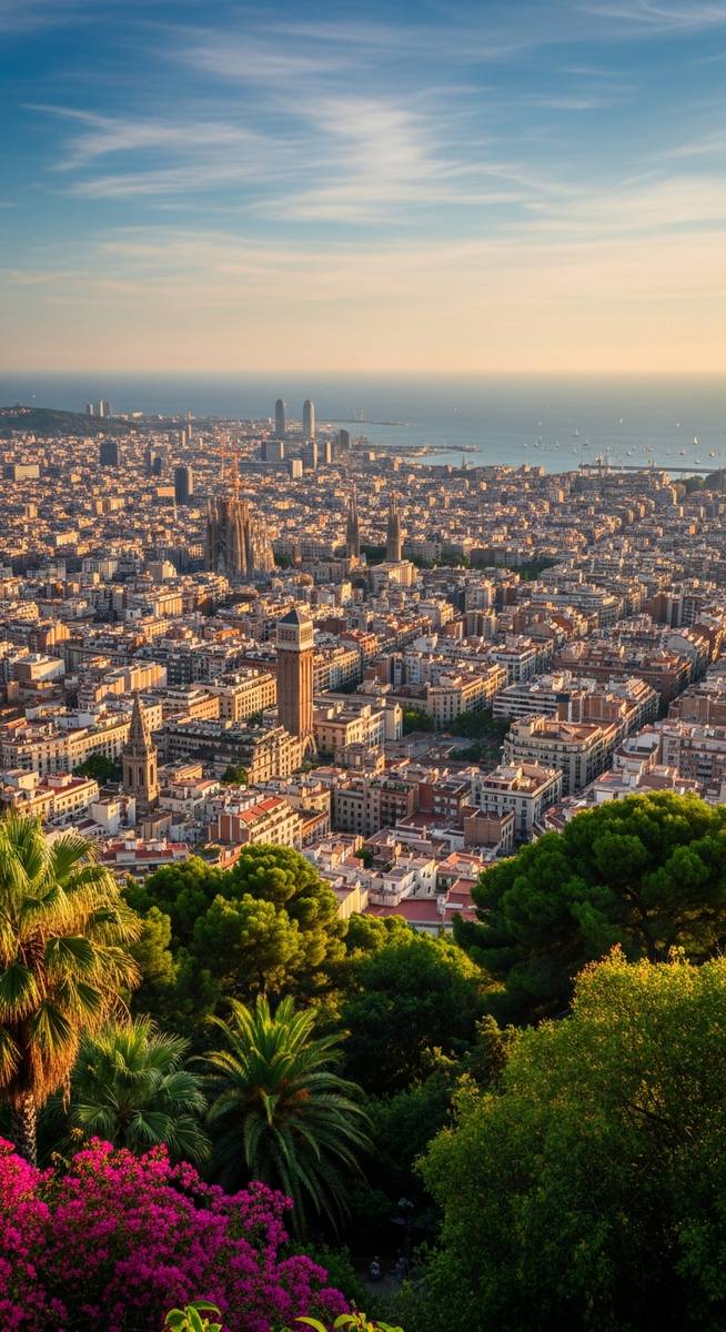 the Barcelona skyline in June