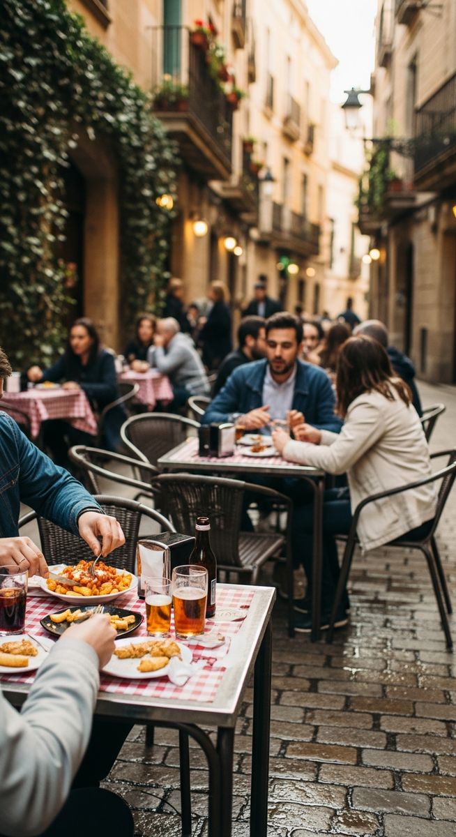 an outdoor cafe in Barcelona in March